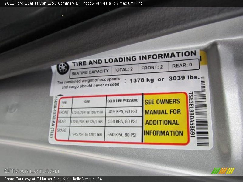 Info Tag of 2011 E Series Van E350 Commercial