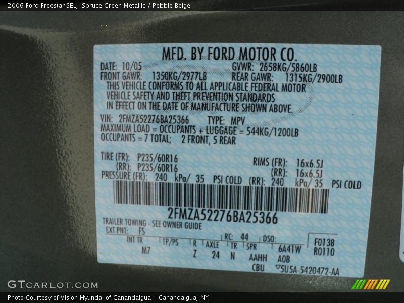 2006 Freestar SEL Spruce Green Metallic Color Code FS