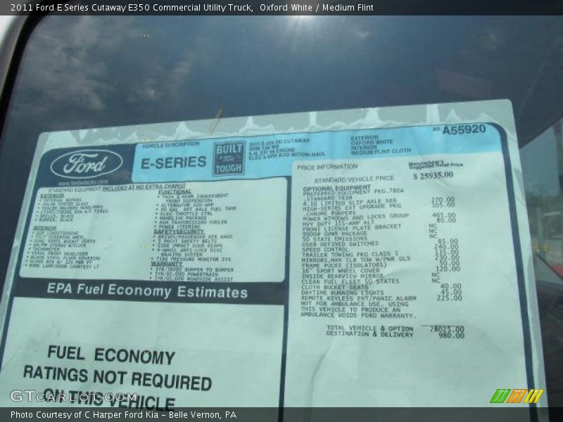  2011 E Series Cutaway E350 Commercial Utility Truck Window Sticker