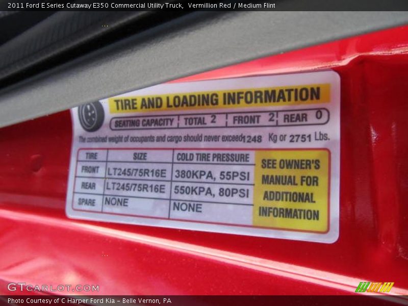 Info Tag of 2011 E Series Cutaway E350 Commercial Utility Truck