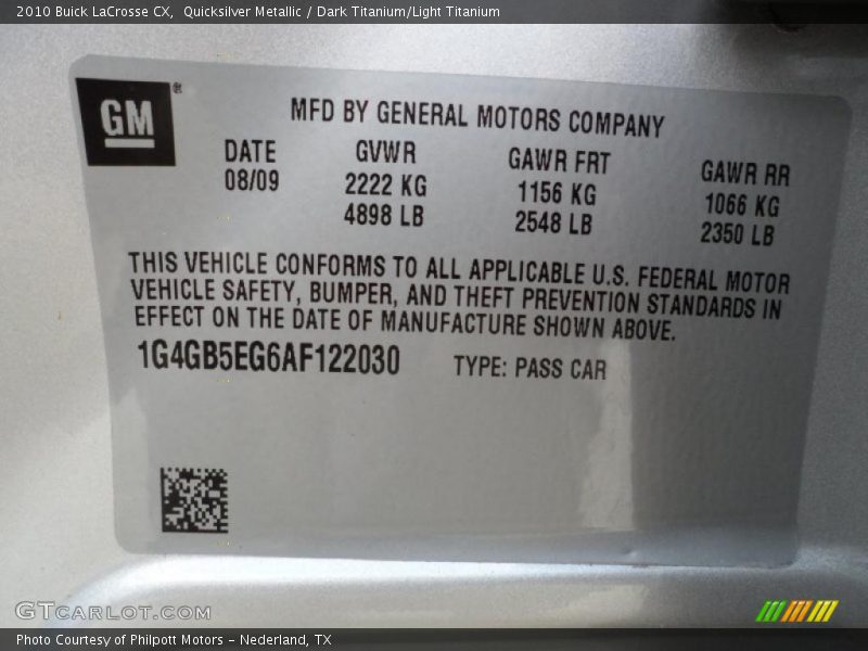 Quicksilver Metallic / Dark Titanium/Light Titanium 2010 Buick LaCrosse CX