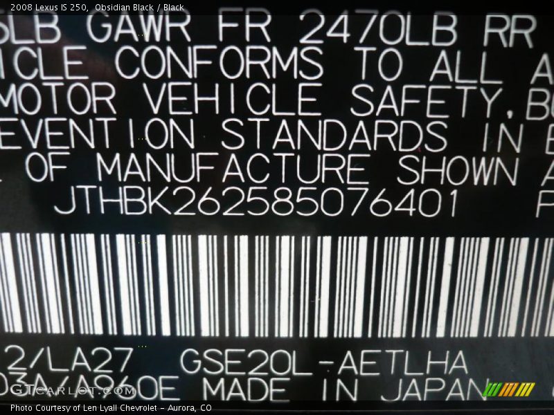 Obsidian Black / Black 2008 Lexus IS 250