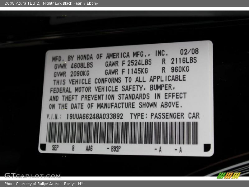 Nighthawk Black Pearl / Ebony 2008 Acura TL 3.2