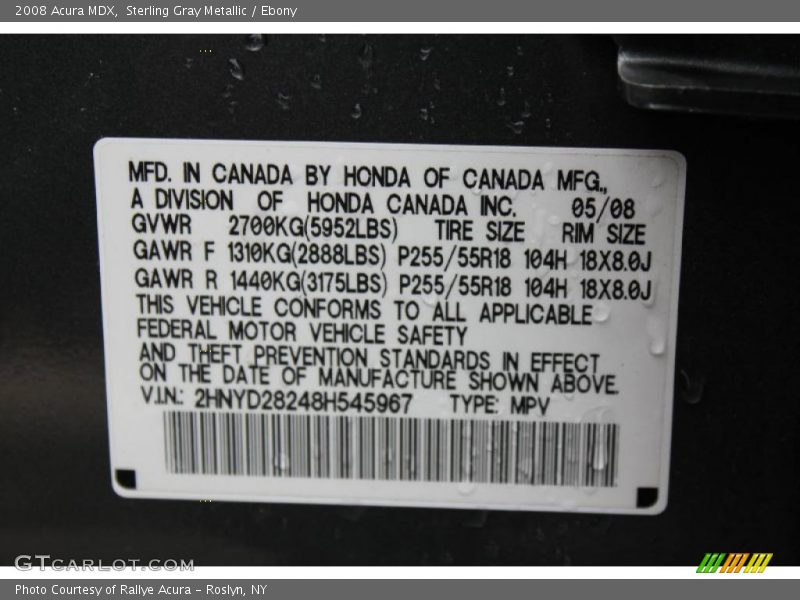 Sterling Gray Metallic / Ebony 2008 Acura MDX