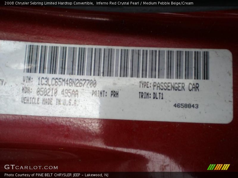 Inferno Red Crystal Pearl / Medium Pebble Beige/Cream 2008 Chrysler Sebring Limited Hardtop Convertible