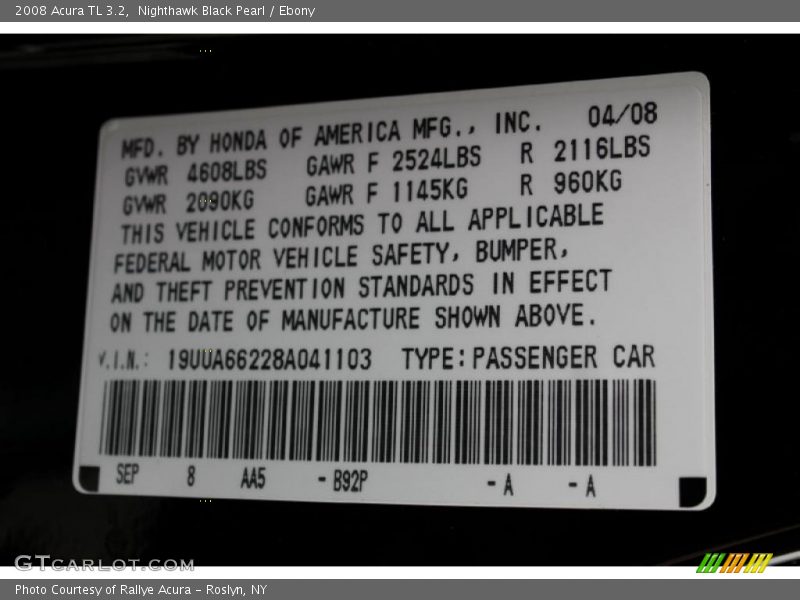 Nighthawk Black Pearl / Ebony 2008 Acura TL 3.2