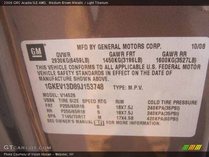 Medium Brown Metallic / Light Titanium 2009 GMC Acadia SLE AWD
