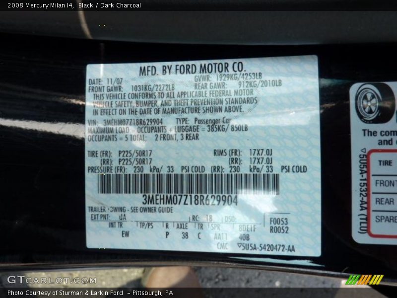 Black / Dark Charcoal 2008 Mercury Milan I4