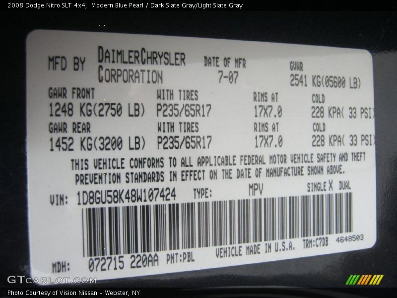 Modern Blue Pearl / Dark Slate Gray/Light Slate Gray 2008 Dodge Nitro SLT 4x4