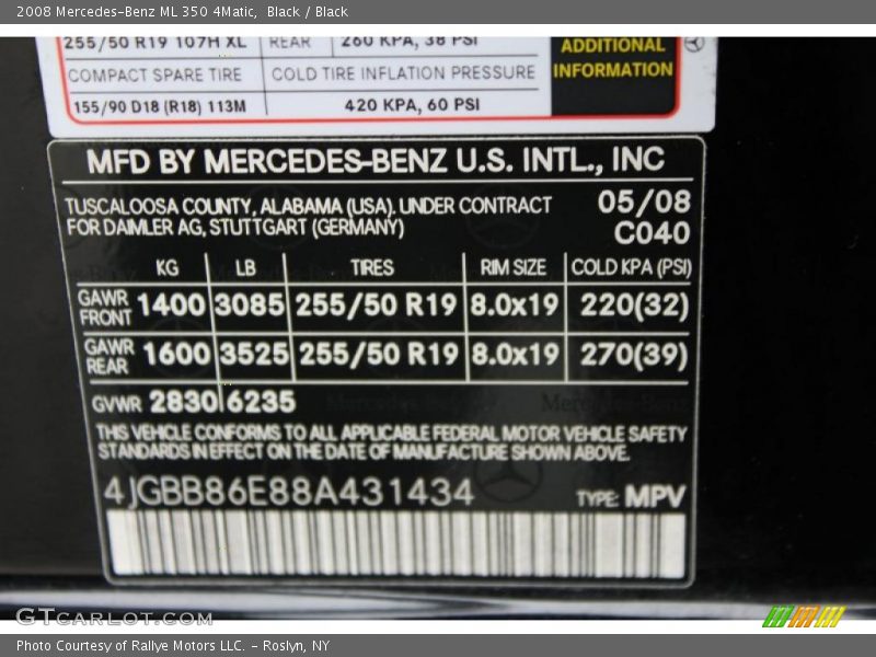 Black / Black 2008 Mercedes-Benz ML 350 4Matic