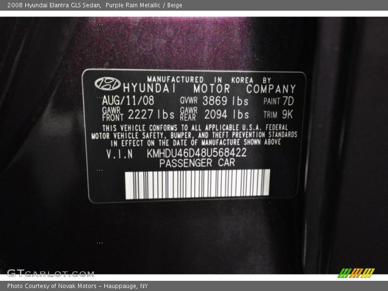 Purple Rain Metallic / Beige 2008 Hyundai Elantra GLS Sedan