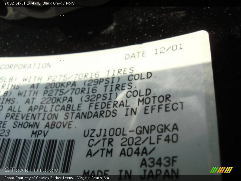 Black Onyx / Ivory 2002 Lexus LX 470