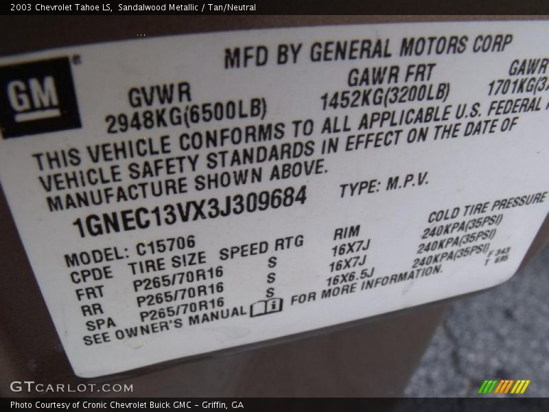 Sandalwood Metallic / Tan/Neutral 2003 Chevrolet Tahoe LS