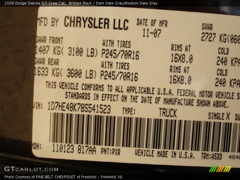 Brilliant Black / Dark Slate Gray/Medium Slate Gray 2008 Dodge Dakota SLT Crew Cab