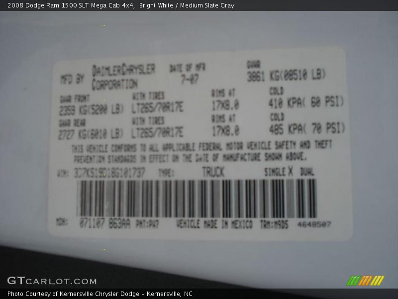 Bright White / Medium Slate Gray 2008 Dodge Ram 1500 SLT Mega Cab 4x4