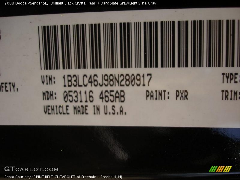 Brilliant Black Crystal Pearl / Dark Slate Gray/Light Slate Gray 2008 Dodge Avenger SE