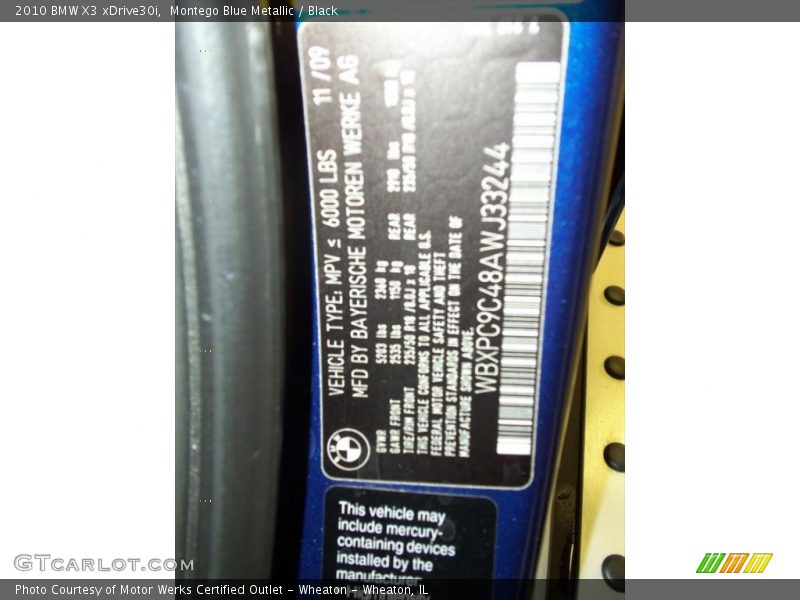 Montego Blue Metallic / Black 2010 BMW X3 xDrive30i