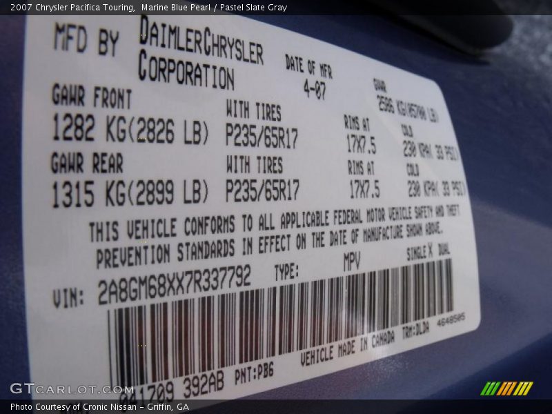 Marine Blue Pearl / Pastel Slate Gray 2007 Chrysler Pacifica Touring