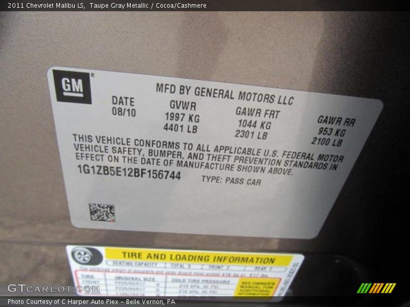 Taupe Gray Metallic / Cocoa/Cashmere 2011 Chevrolet Malibu LS