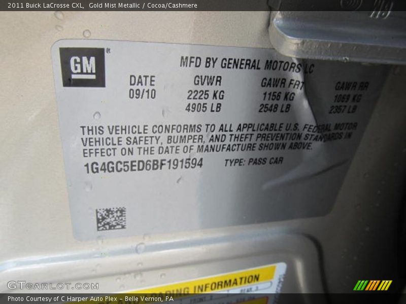 Gold Mist Metallic / Cocoa/Cashmere 2011 Buick LaCrosse CXL