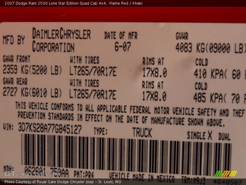 Flame Red / Khaki 2007 Dodge Ram 2500 Lone Star Edition Quad Cab 4x4