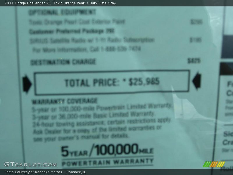 Toxic Orange Pearl / Dark Slate Gray 2011 Dodge Challenger SE