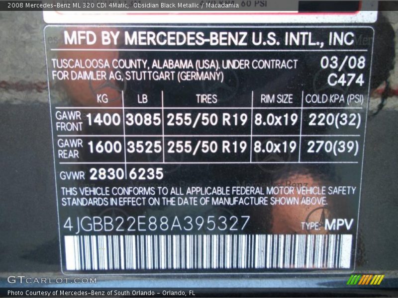 Obsidian Black Metallic / Macadamia 2008 Mercedes-Benz ML 320 CDI 4Matic