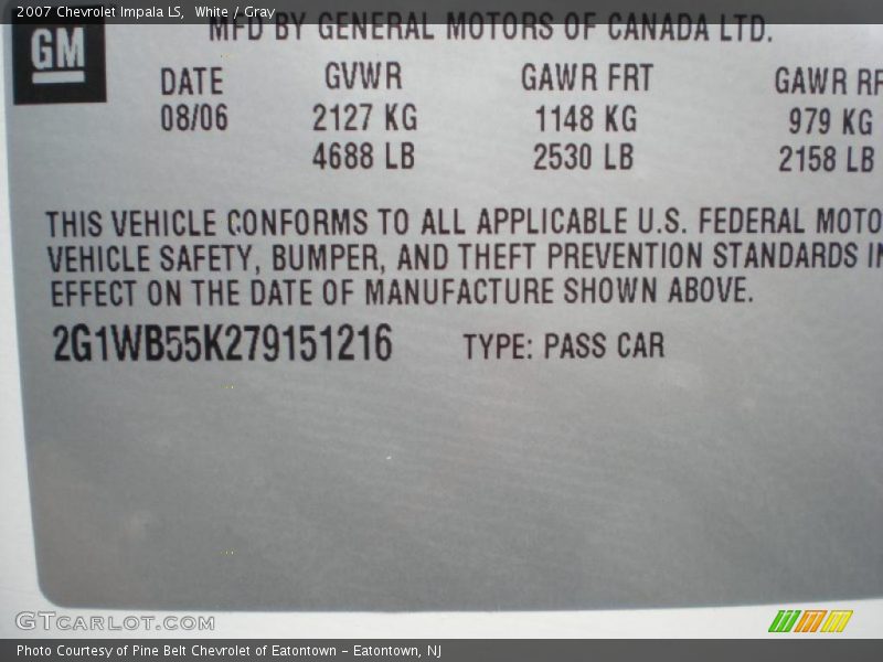 White / Gray 2007 Chevrolet Impala LS