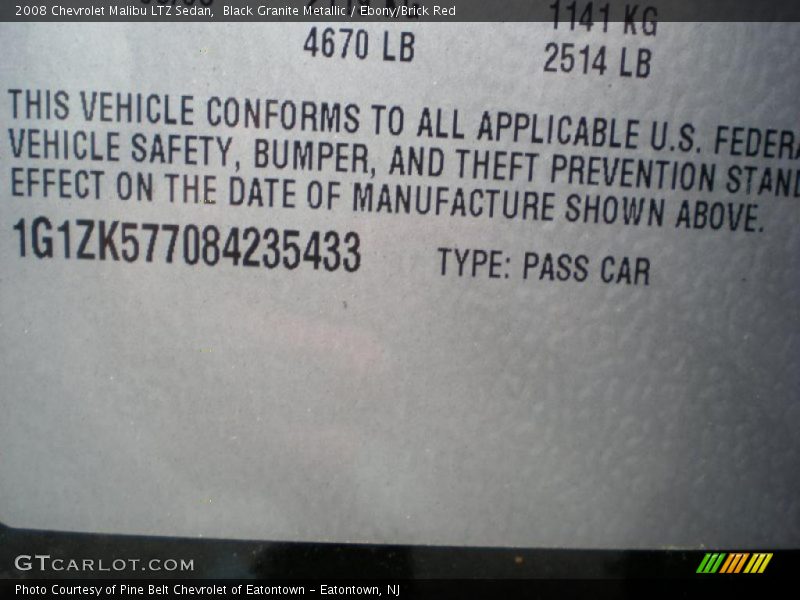 Black Granite Metallic / Ebony/Brick Red 2008 Chevrolet Malibu LTZ Sedan