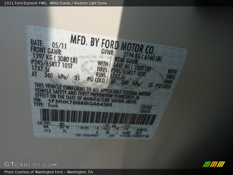 White Suede / Medium Light Stone 2011 Ford Explorer FWD