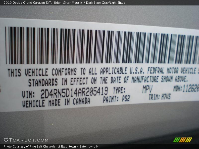 Bright Silver Metallic / Dark Slate Gray/Light Shale 2010 Dodge Grand Caravan SXT