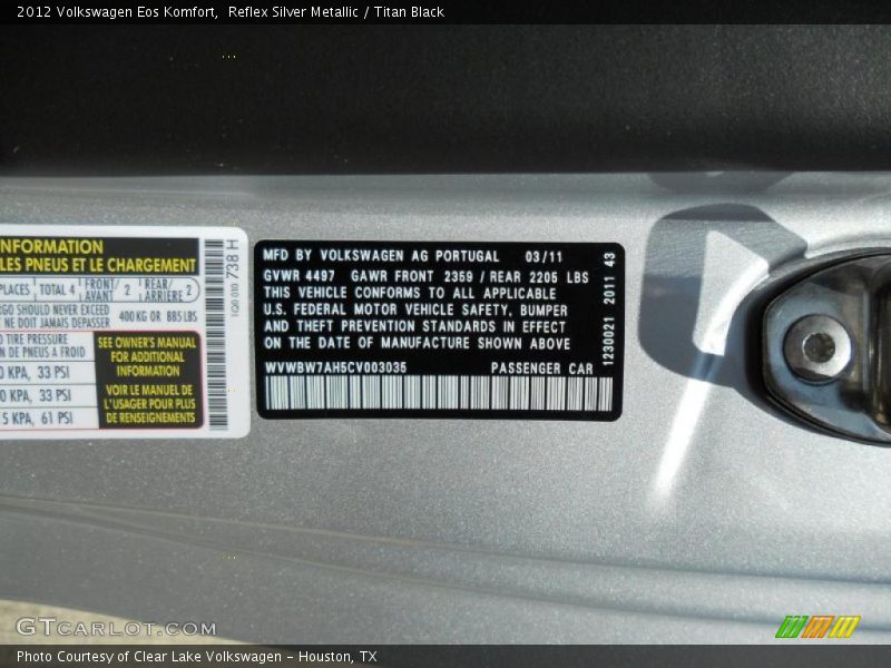 Reflex Silver Metallic / Titan Black 2012 Volkswagen Eos Komfort