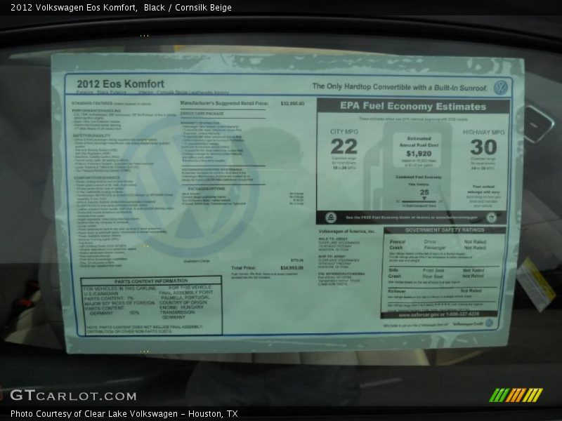  2012 Eos Komfort Window Sticker