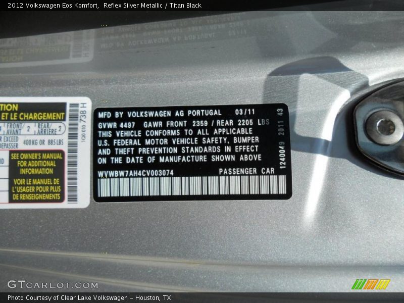 Reflex Silver Metallic / Titan Black 2012 Volkswagen Eos Komfort