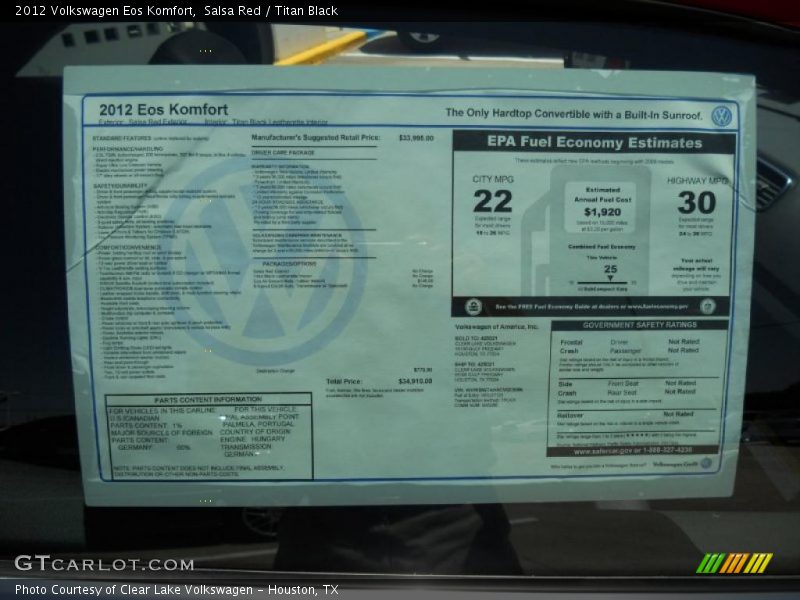  2012 Eos Komfort Window Sticker