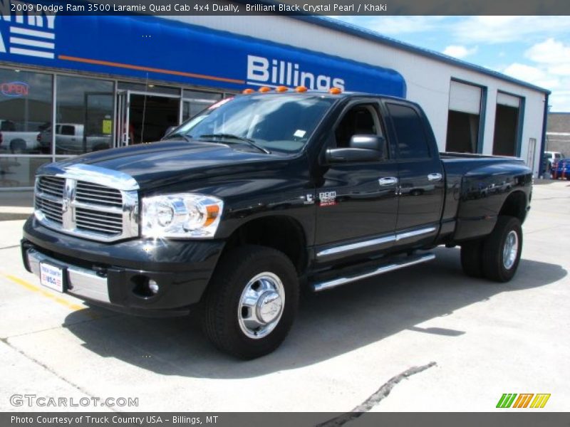 Brilliant Black Crystal Pearl / Khaki 2009 Dodge Ram 3500 Laramie Quad Cab 4x4 Dually