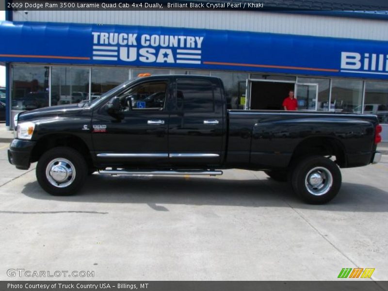 Brilliant Black Crystal Pearl / Khaki 2009 Dodge Ram 3500 Laramie Quad Cab 4x4 Dually