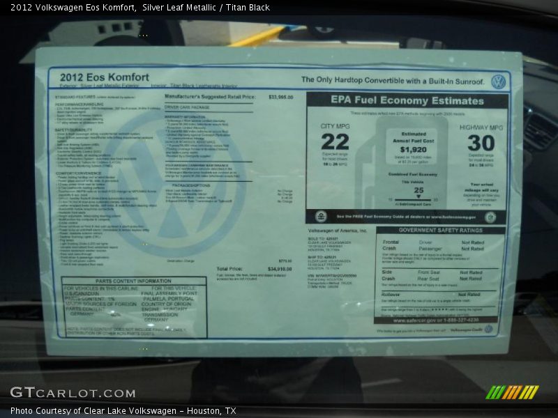  2012 Eos Komfort Window Sticker