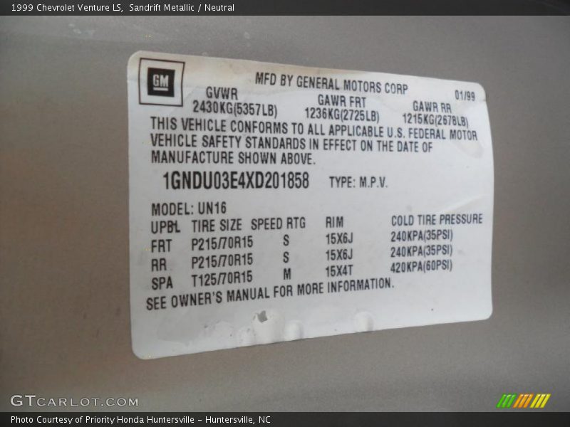 Sandrift Metallic / Neutral 1999 Chevrolet Venture LS