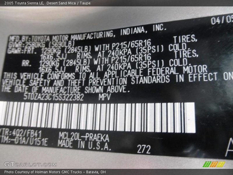Desert Sand Mica / Taupe 2005 Toyota Sienna LE