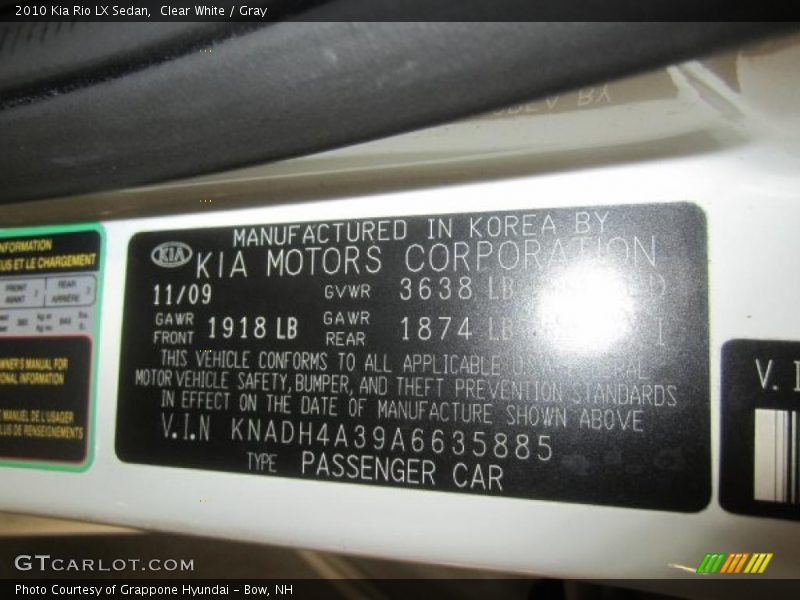 Clear White / Gray 2010 Kia Rio LX Sedan