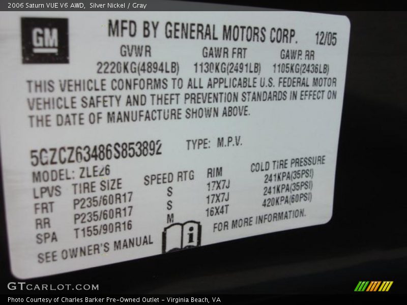 Silver Nickel / Gray 2006 Saturn VUE V6 AWD