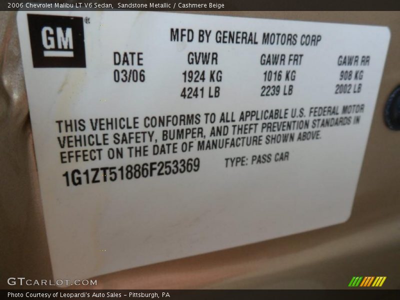 Sandstone Metallic / Cashmere Beige 2006 Chevrolet Malibu LT V6 Sedan