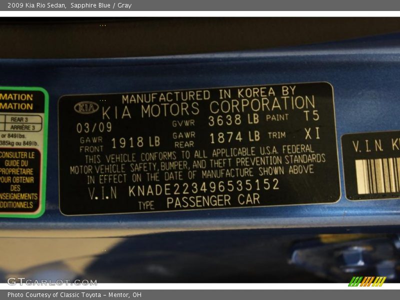 Sapphire Blue / Gray 2009 Kia Rio Sedan