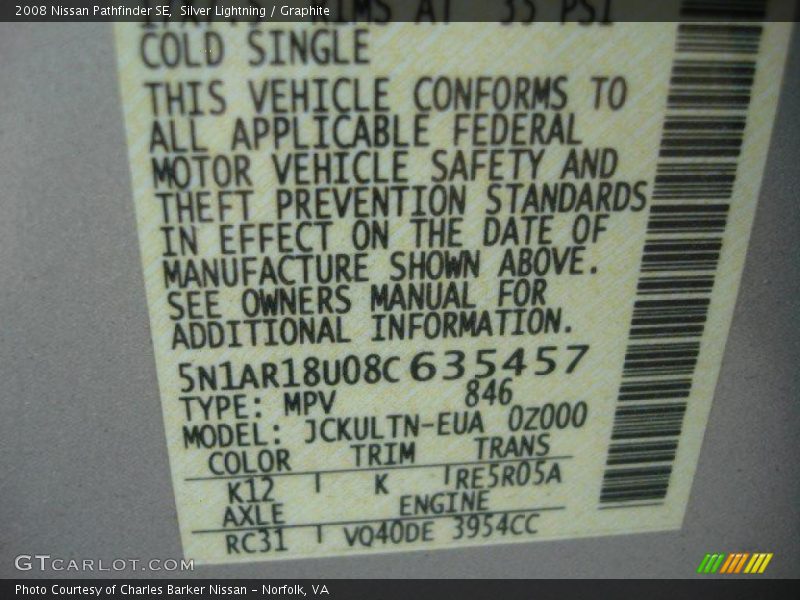 Silver Lightning / Graphite 2008 Nissan Pathfinder SE