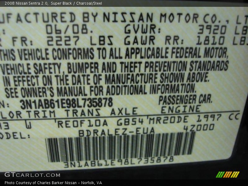 Super Black / Charcoal/Steel 2008 Nissan Sentra 2.0