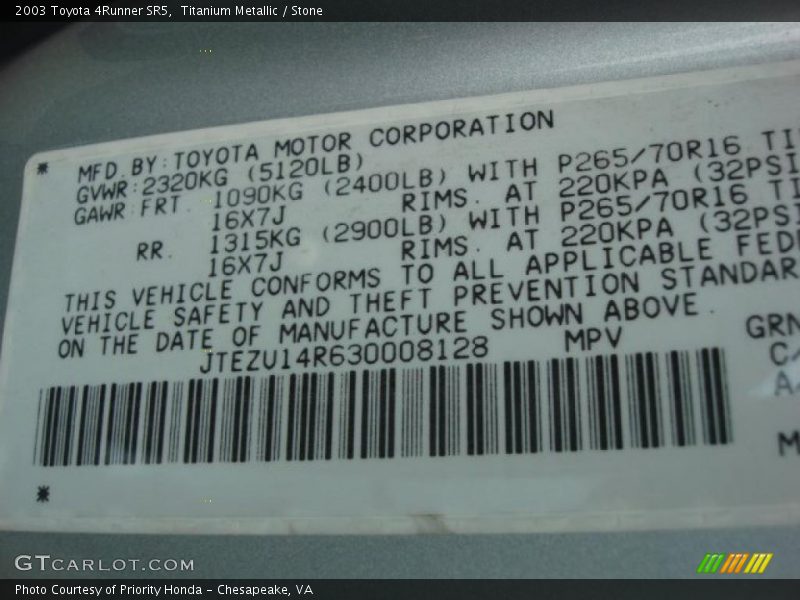 Titanium Metallic / Stone 2003 Toyota 4Runner SR5