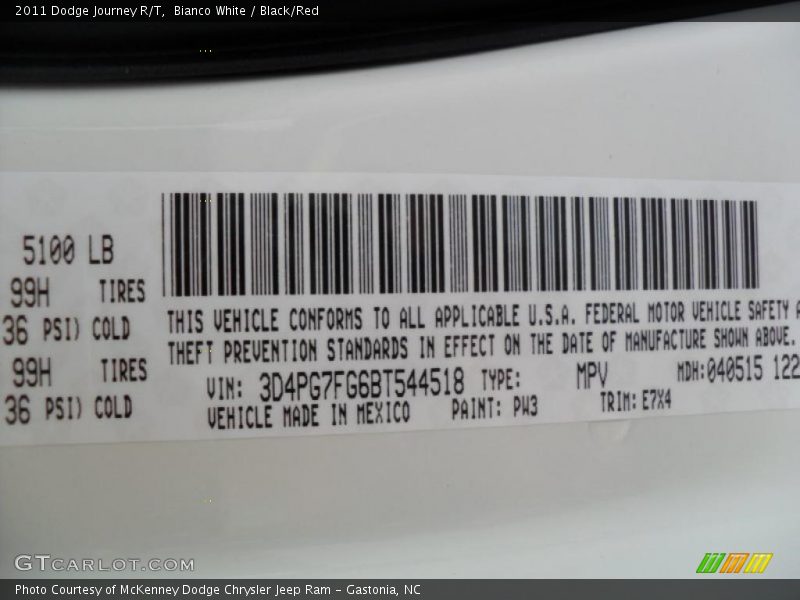 Bianco White / Black/Red 2011 Dodge Journey R/T