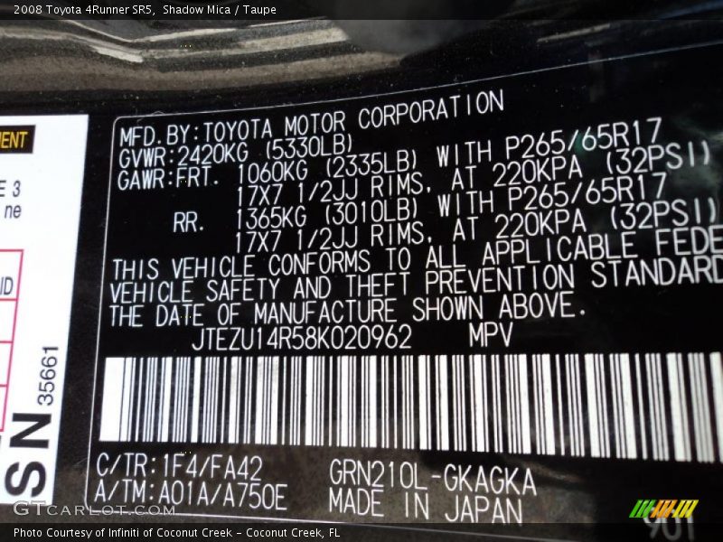 Shadow Mica / Taupe 2008 Toyota 4Runner SR5