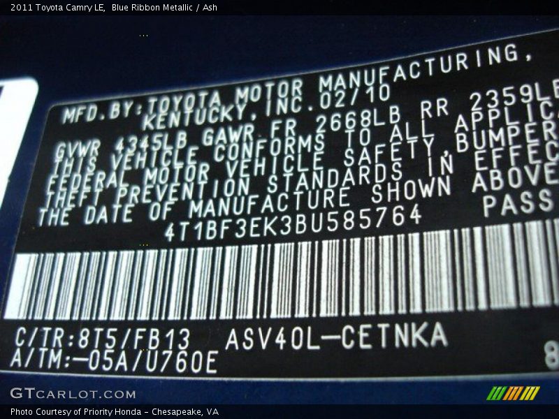 Blue Ribbon Metallic / Ash 2011 Toyota Camry LE